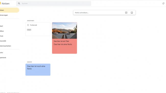 Google Notizen Übersicht