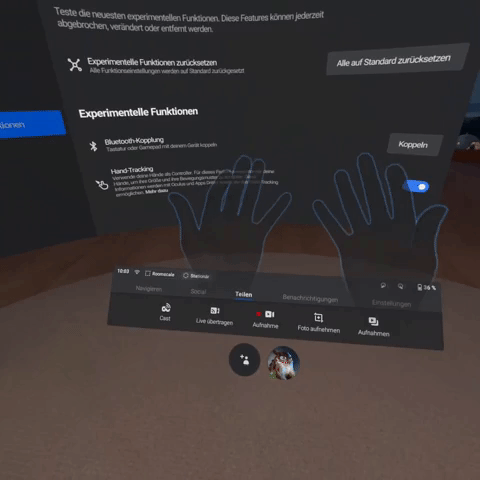 Das Fingertracking der Oculus Quest / Screenrecording from Oculus Quest by Moritz Stoll