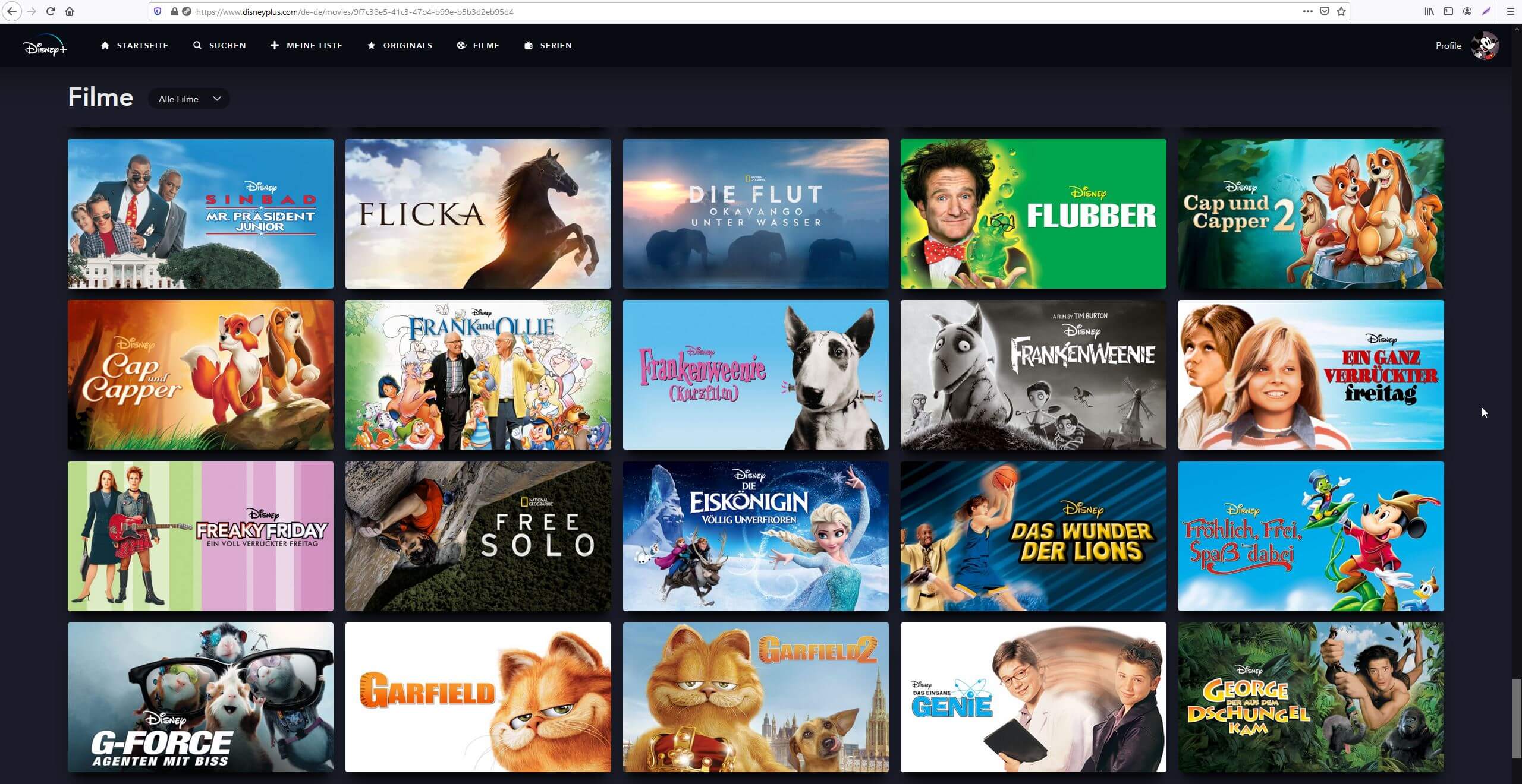 Filmübersicht in Disney Plus