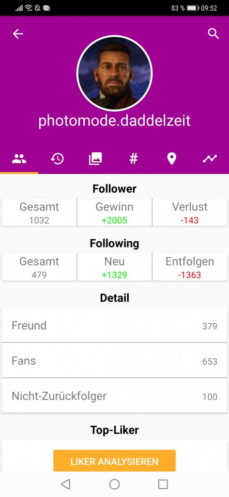Die App Follower Analyzer zeigt unter anderem Nicht-Zurückfolger