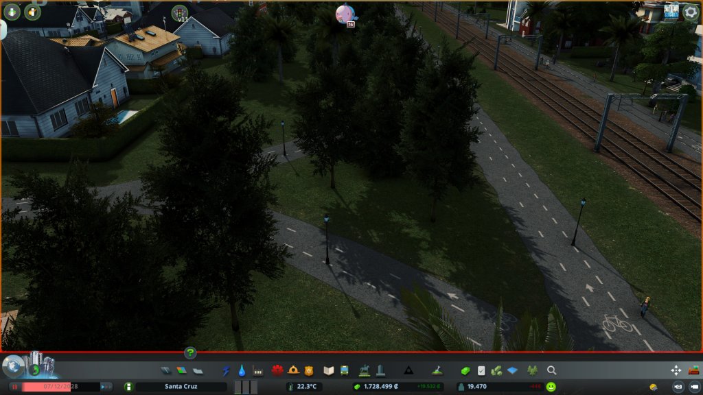Eine Grünfläche in Cities Skylines mit Bäumem