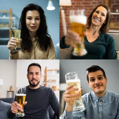 Tipps für bessere Videocalls - 4 Menschen in einem Videocall mit Biergläsern in der Hand
