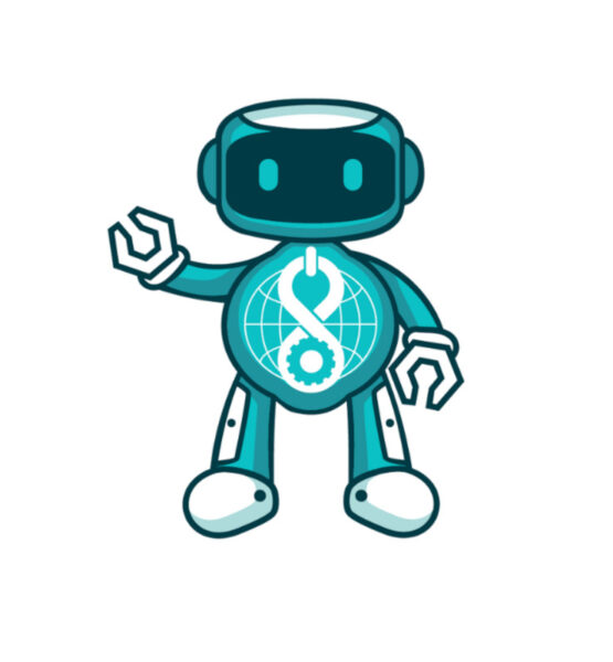 Maskottchen von Byte Challenge in Form eines freundlichen Roboters.